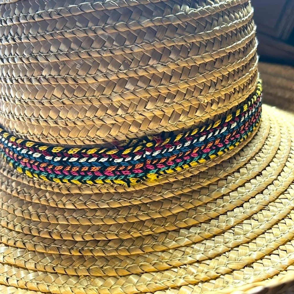 Made in Italy - 100% Straw Stylish Tan Hat with Multicolor Band - Picture 2 of 5